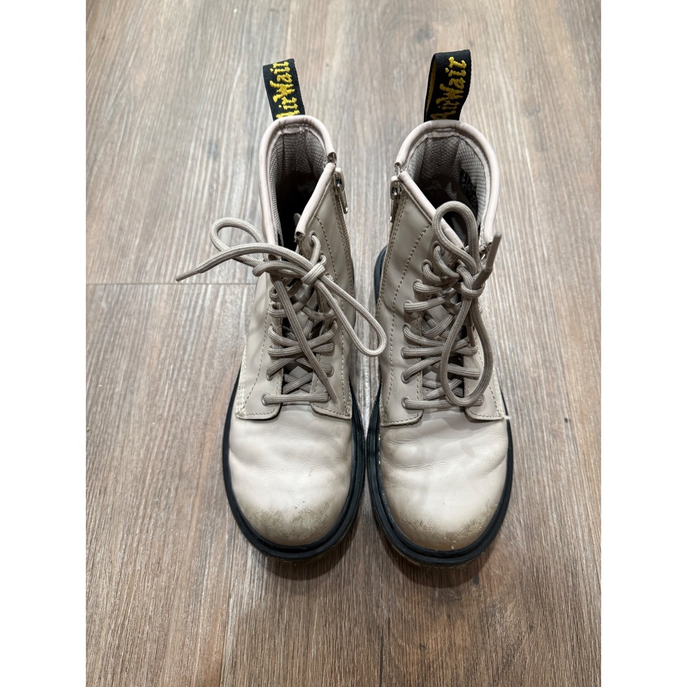Kids Dr Martens Boots Beige Leather Lace Up Side Zip AirWair Size 2 Youth
